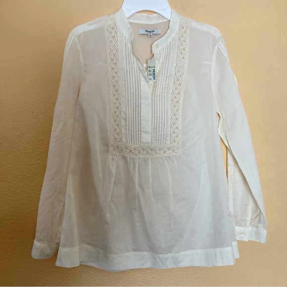 Madewell  cream Eyelet Inset Lace Detail Popover Blouse top size Xs - Picture 3 of 7